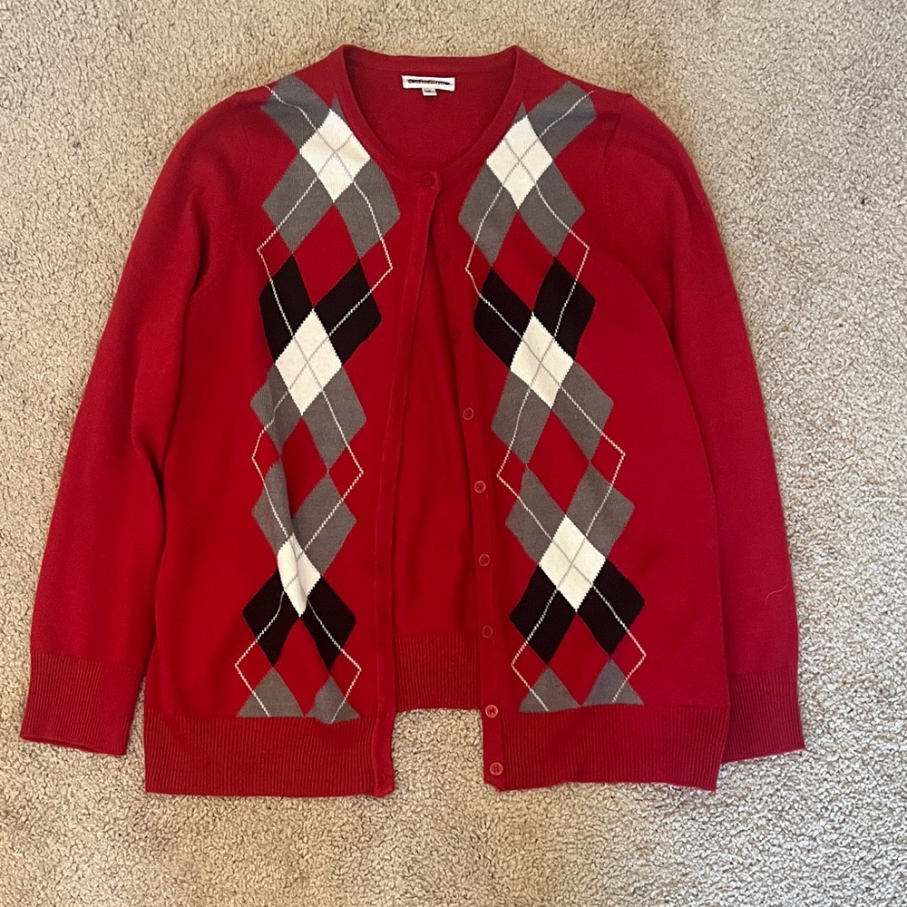 Red Argyle Women's Sweater